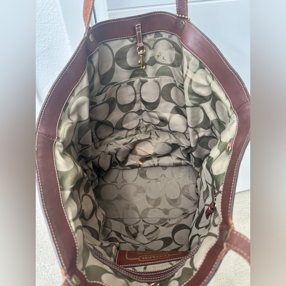 Coach Bleeker Tattersal Plaid Travel Tote Bag Brown Leather Trim & Zip pocket - Picture 10 of 16